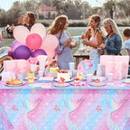 Funnymoom 452 Pcs Mermaid Party Decorations Include Sea Mermaid Paper Plates Napkins Cups Tablecloth Cutlery Straws Ocean Tableware for Baby Shower Birthday Party Supplies - Image 4