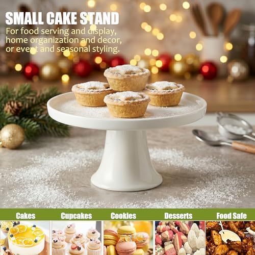7.8" White Small Cake Stand Ceramic Cake Holder Round Dessert Stand for Cupcake Cookie Pie Muffin Fruit, Cake Plate for Party Wedding Birthday Baby Shower, DIY Decorative Display Pedestal Stand Tray - Image 5