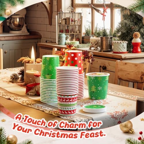 Roshtia 60 Pack 16oz Disposable Christmas Tree Soup Paper Bowls with Lids - Image 6