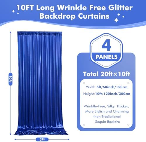 20x10ft Shimmer Royal Blue Sequin Backdrop Curtain for Parties, Thick Wrinkle Free Glitter Blue Photo Backdrop Drapes Curtains for Birthday Wedding Photography Background-4 Panels 5x10ft - Image 6