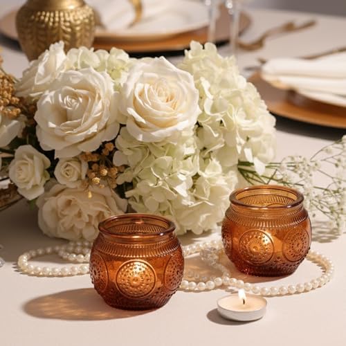 36 Pcs Amber Candle Holders Bulk- Floral Style Vintage Candle Holder for Rustic/Boho Wedding Table centerpieces, Bridal Shower, Baby Shower Decoration - Image 3