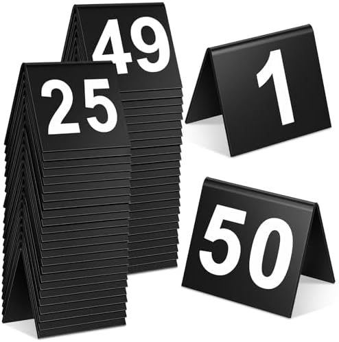 50Pcs Black Table Number Tents 1-50 Restaurant Table Numbers for Wedding Party Food Service by Unknown