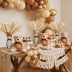 4 Sets 125 Pcs Bear Baby Shower Table Centerpiece with Bear Stuffed Animals Brown Dried Pampas Grass Artificial Flower Plastic Vase for Boho Wedding Bridal Reveal Birthday Baby Shower Decor - Image 5