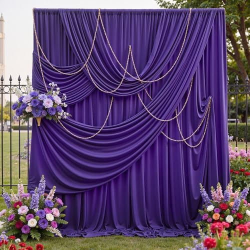 20x12 Deep Purple Backdrop Curtains for Wedding Party 4 Panel 5×12FT Tall by LeegleriTableSkirt