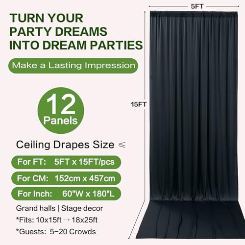 60ft×15ft Black Backdrop Curtain for Wedding Parties - Image 6