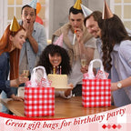 Lingvee 50 Pack Gingham Gift Bag Bulk Red and White Theme Plaid Reusable Tote Bags with Handle Non Woven Candy Bags for Checkered Themed Birthday Baby Shower Christmas Party Decorations Supplies - Image 4