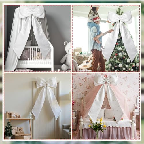 Giant White Bow with Pearl Wedding Wall Decor 40 x 24 Inch Oversized Coquette Large Bow Satin Ribbon Tie for Wedding Room Backdrop Decorations Birthday Party Holiday Supplies Outdoor Decor - Image 6
