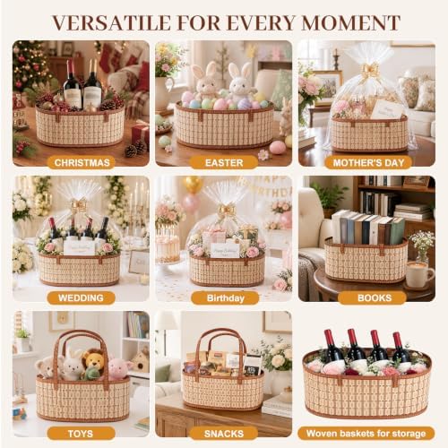 6 Set Baskets for Gifts Empty,Foldable Woven Basket for Gifts with Handles - Image 6