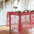 LuoluoHouse Red Lace Tablecloth 6pcs Rose Floral Table Fabric 60x120 Inch - Image 3