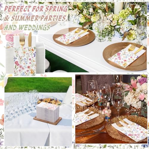 Potchen 100 Pcs Linen Feel Napkins Disposable, Watercolor Wildflower - Image 6
