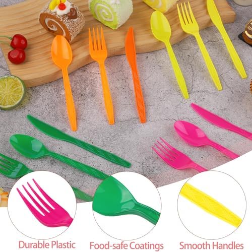 Kochorie 360 Pieces Neon Party Plastic Cutlery Set - Image 3