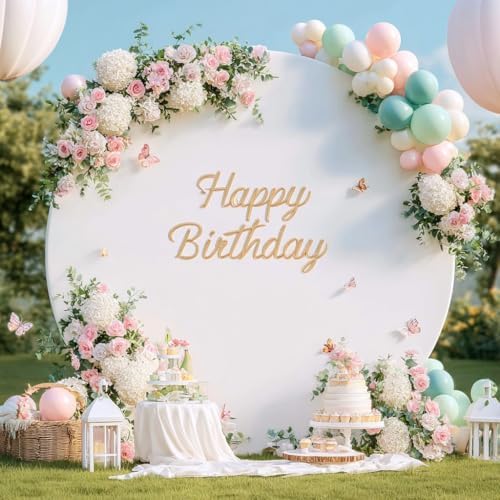 Gallety 2 Pcs 7.2 FT White Round Backdrop Cover for 5 to 7.2ft Circle Arch Stand with Oh Baby and Happy Birthday Decal Sign - Arch Backdrop Cover for Wedding Party Photography Decoration by Creativepartyuniquedecorat
