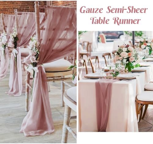 6 Pack 10Ft Dusty Rose Valentine's Day Chiffon Table Runner 29x120 Inches Sheer Fabric Table Runner Romantic Wedding Runner for Thanksgiving Christmas Bridal Shower Decorations （Dusty Rose） - Image 5