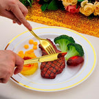 400PCS Gold Plastic Silverware, Gold Disposable Utensils, Heavy Duty Cutlery Set Includes 200 Forks,100 Knives,100 Spoons, Flatware for Party Wedding - Image 2