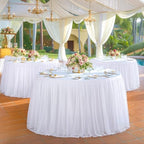 White Round Tablecloth 72 inch Stretchy Elastic Fitted Round Table Cloth Round Cover 132 inch, White Round Tulle Table Cloth with Skirt Wedding Birthday Party Cake Banquet Tables Decoration - Image 3