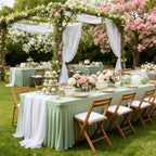 Wish Care 2 Pack Sage Green Spandex Table Clothes for 4 Foot Rectangle Tables, 4FT Wrinkle Free Fitted Tablecloths Ruffles Design Table Cloth for Party, Banquet, Wedding and Events - Image 5