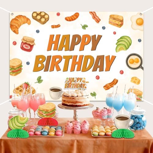 Brunch Birthday Party Decorations Brunch Happy Birthday Backdrop Banner Garland Breakfast Food Cake Topper Honeycomb Centerpieces Balloons for Boys Girls Let's Brunchs Bday Decor Party Supplies - Image 3