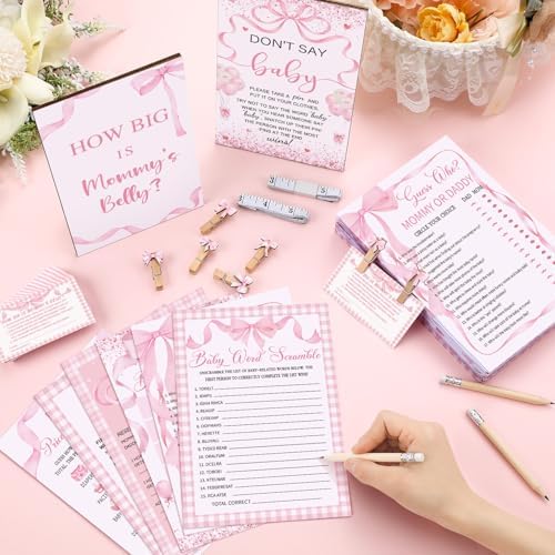 Funnymoom 426 Pcs Pink Bow Baby Shower Games Set for Girls, 8 Games - Image 2
