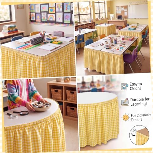 Gingham Teacher Desk Table Skirt for Classroom, Yellow - Image 4