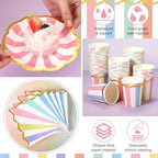 Yungyan 216 Pcs 72 Guests Pastel Paper Plates and Napkins 9 oz Party Cups 6" Scalloped Pastel Dessert Plates Colorful Stripe Disposable Tableware Set for Birthday Ice Cream Carnival Party Supplies - Image 4
