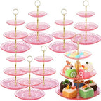 Patelai 8 Pcs 3 Tier Acrylic Cake Stand, Clear Pink, Golden by Patelai