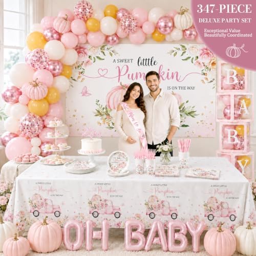 Little Pumpkin Baby Shower Decorations Party Supplies Pink - Image 3