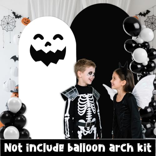 Halloween Ghost Arch Backdrop Covers Set of 2, Black White Boo Stretchy Arch Backdrop Stand Covers, Photography Background Arch Stand Covers for Baby Shower Birthday Wedding Party Decor - Image 2