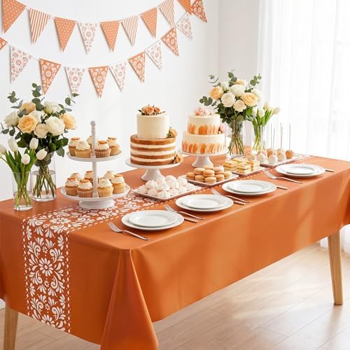 Cielito Lindo Mexican Tablecloth, 54×108 Inch, Terracotta, 8 Pcs - Image 7