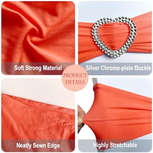 Orange Chair Sashes 60 Pack Spandex Burnt Orange Sashes Bands for Chairs with Heart Buckle Slider for Wedding Banquet Party Decorations - Image 3