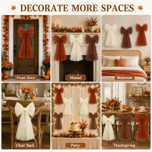 6PCS Large Fall Bows for Backdrop Cute Giant Mesh Bows Hanging Wall Decor - Image 6