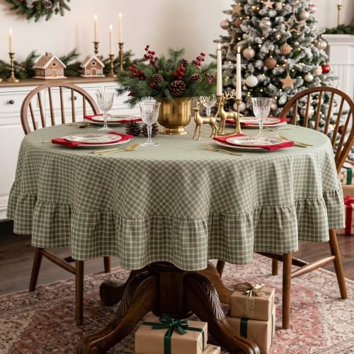 Eternal Beauty Green Plaid Ruffle Round Tablecloth 70 in - Image 4
