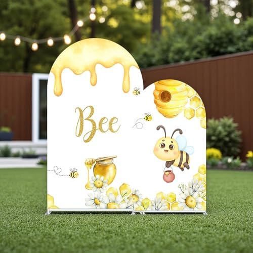 Pcs Bee Theme Arch Backdrop Covers, Honeycomb and Cute Bumblebee Spandex Fabric Backdrops for Baby Shower, Gender Reveal, Kids Birthday Party Decorations (Set of 7.2ft,6.6ft) by MvoVitality