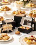 COTOPHER 50Pcs Cookie Boxes with Ribbons, 9x6x3 Inch Black Bakery Boxes - Image 4