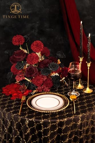 TINGE TIME 23pcs Gothic Black Red Artificial Flowers Combo, Rose - Image 2