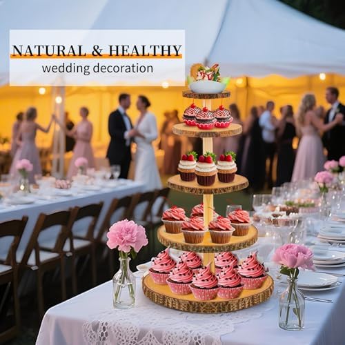 Wooden 5-Tier Rustic Cupcake Stand for Wedding Cakes, Tiered Dessert Tower Display Centerpiece for Parties, Events & Celebrations - Image 5