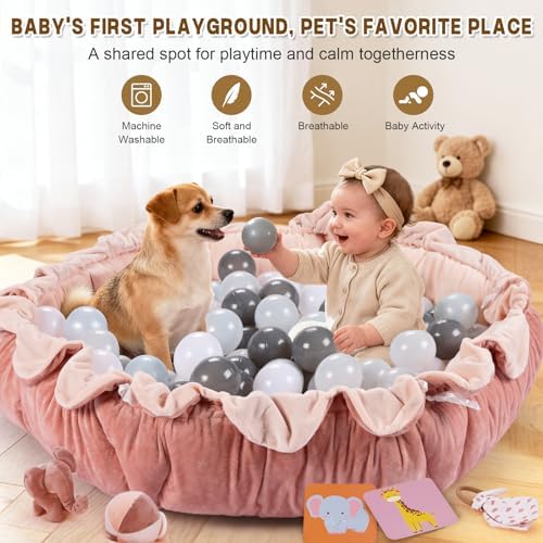5-in-1 Baby Activity Gym & Play Mat with 6 Hanging Toys, Tummy Time Mat & Cards - Extra Large, Reversible Machine Washable Pad - Gift for Newborns, Infants 0-12 Months, Pink - Image 6