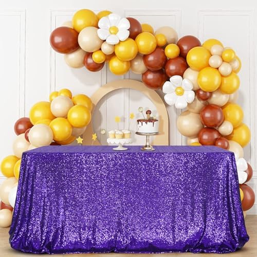 SquarePie Sequin Tablecloth 90x132 Inch Purple for Wedding Halloween Party - Image 4