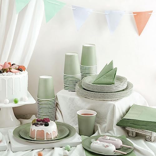 Dandat 200 Pcs Paper Plates Napkins Cups Party Set Green,Sage Green - Image 4
