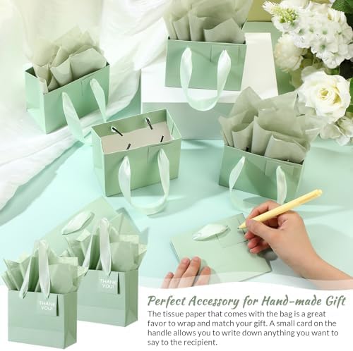 Zhanmai 4.7 x 2.4 x 3.9 Inch 100 Pcs Mini Gift Bags Bulk, Sage Green - Image 6