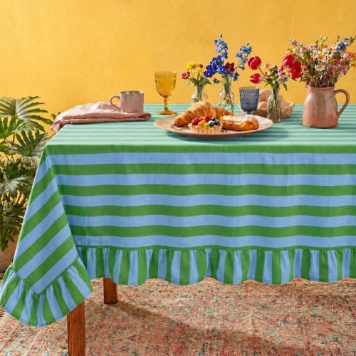 Tudomro Striped Tablecloth, Rectangle, Emerald, Sky Blue, 84'' X 60'' by Tudomro