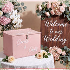 BreezeHug 14" Pink Acrylic Wedding Card Box with Lock & 3D Letters - Image 6