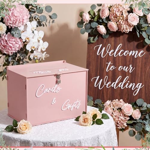 BreezeHug 14" Pink Acrylic Wedding Card Box with Lock & 3D Letters - Image 6