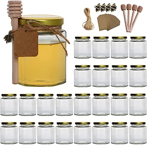 25 Pcs 6 oz Hexagon Glass Honey Jars with Gold Lids by Woaiwo-q
