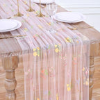Pink Floral Gauze Table Runner 6pcs 10ft Embroidery Tulle Spring Decor by LuoluoHouse