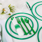 I00000 350 Green Plastic Plates, Clear Disposable Dinnerware Set for Party - Image 4