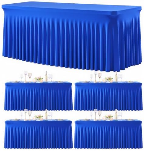 4 Pack Royal Blue Table Cloth for 6 Foot Rectangle Tables Spandex Fitted Tablecloth 6ft Stretch Table Covers Skirt Blue Banquet Tablecloths Wrinkle Free Tablecloth for Party Wedding Birthday Event by Tao-GePartyDecorations