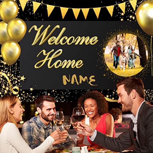 Custom Welcome Home Banner Decoration, Black Gold Welcome Back Home Yard Sign for Outdoor Decor, Military Homecoming Deployment Returning Party Supplies(6x9ft) - Image 6