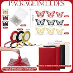Qilery 334 Pcs Flower Wrapping Paper Set,153 Waterproof Floral Bouquet Wrapping Paper,72 3D Gold Butterfly Decoration,100 Pins, 6 Crowns and 3 Ribbons for DIY Craft(Red, Black, White) - Image 2