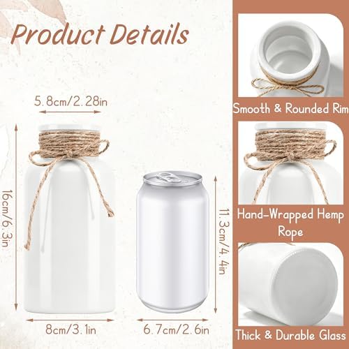 6 Pack Mason Jar Vases for Centerpieces, White Glass Flower Vase - Image 2