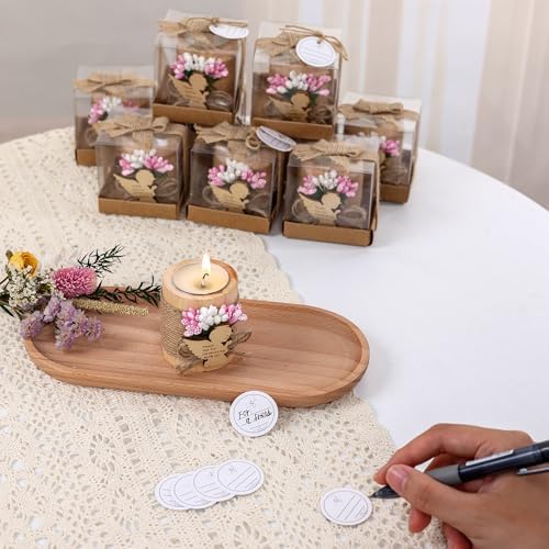 10 Pcs Handmade Wooden Tea Candle Holders, Baptism Gift,Christening Gift, Gender Reveal Guest Favors with Personalized Tags, Adult Baptism.(Light-Pink) - Image 5